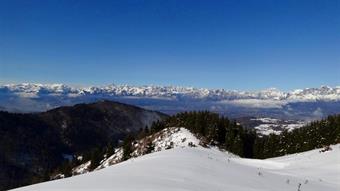 Piatte rotondità che si sposano con le curve dei colli che si susseguono. Un troi che, almeno in inverno, rasenta la circolarità zen con quelle conifere deposte qua e là. Le prime casere posano in controluce per farsi fotografare in bianco e nero con qual