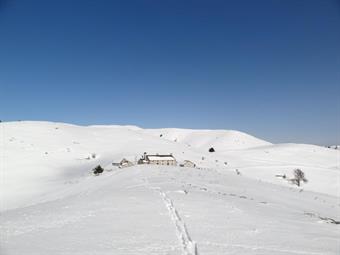 Un belvedere eccezionale che spazia dal Serva alla piana. Il Serva... in una ventina di giorni quei prati son scomparsi sotto un lenzuolo che l'ammanta tutto. Si vedono distintamente le poche pieghe di quel drappo stirato a regola d'arte che, come seta, a