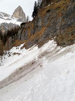 La carrareccia sale pigra e costante. I novanta minuti indicati lievitano parecchio in caso di neve bagnata o fresca, nonostante la pista sia sempre battutissima da pedule, sci e ciaspe. Sorpassati i vari stavoli, una nota della polizia locale segnala com